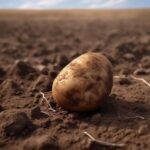 Patate seminati in fila su un terreno fertile, con righe che mostrano la distanza ideale per una buona crescita.